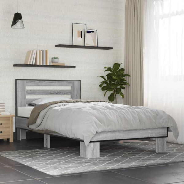 vidaXL Bed Frame Grey Sonoma Engineered wood, metal, plywood slats