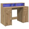 vidaXL Desk with LED Lights Artisian Oak 47.2x21.7x35.8" Engineered Wood