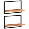 vidaXL Wall Shelf Set of 2 Natural wood, Black Solid acacia wood, Steel