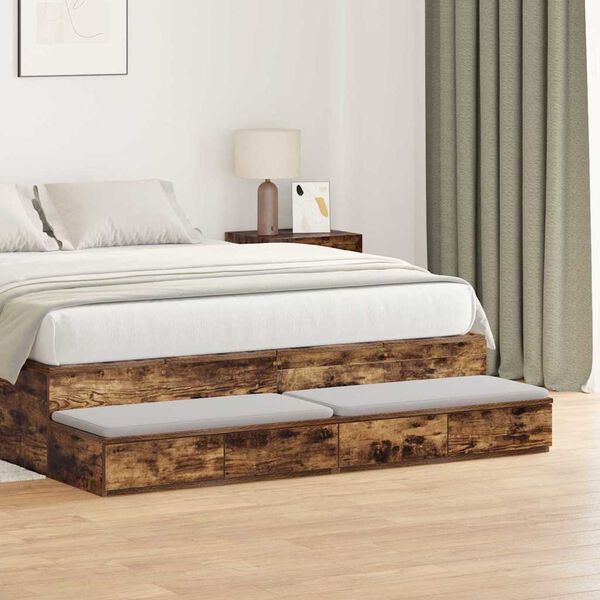 vidaXL Bed Drawers Smoked Oak 59.06 x 14.37 x 6.50 in Engineered Wood