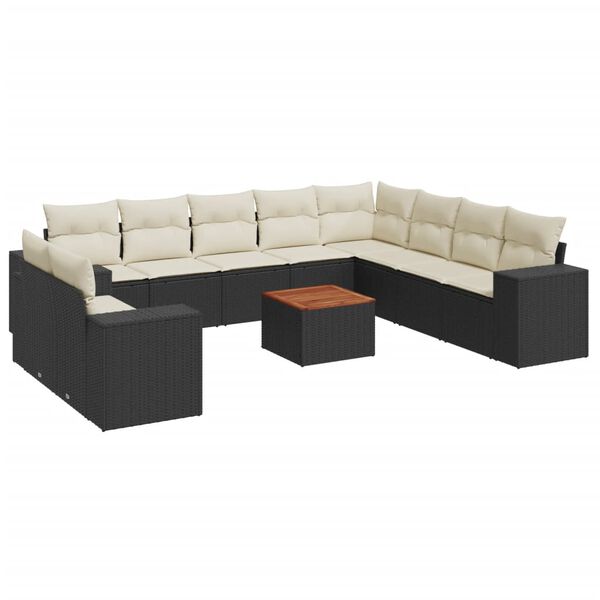 vidaXL Garden Sofa Set Black PE rattan Large UV-resistant materials