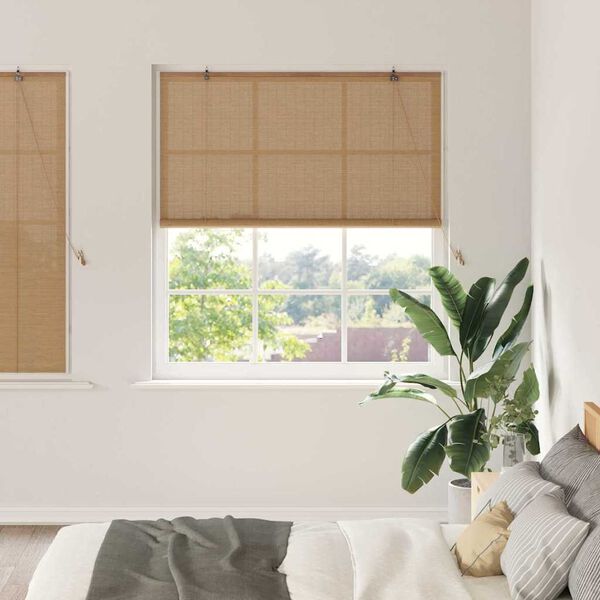 vidaXL Roller Blind with Curtains Manual Brown 59.06 x 62.99 in Bamboo