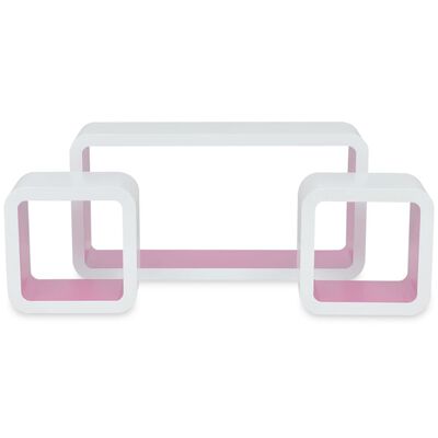 3 White-Pink MDF Floating Wall Display Shelf Cubes Book/DVD Storage