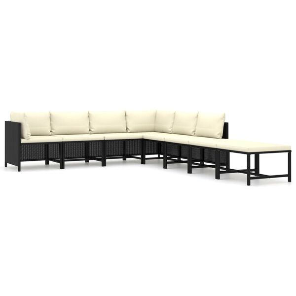 vidaXL Garden Lounge Set Black PE Rattan, Powder-Coated Steel, Polyester