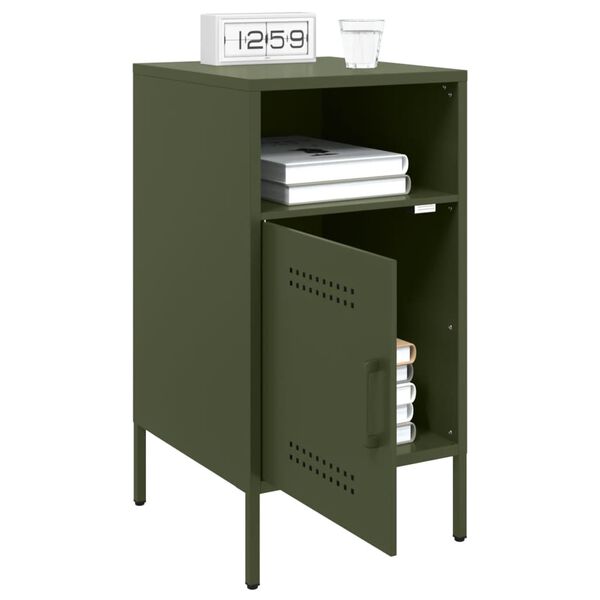 vidaXL Bedside Cabinet Set of 2 Olive Green Cold-Rolled Steel Medium