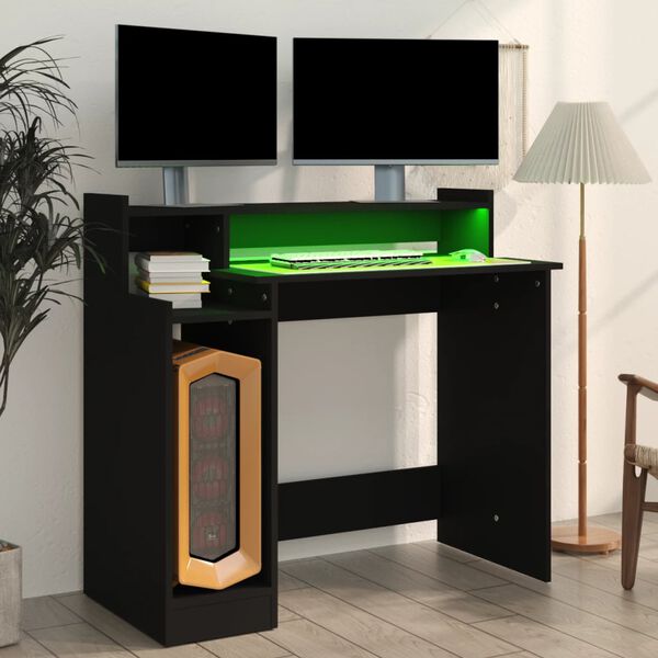 vidaXL Desk Black Engineered wood 38.2 x 17.7 x 35.4 in Computer Desk