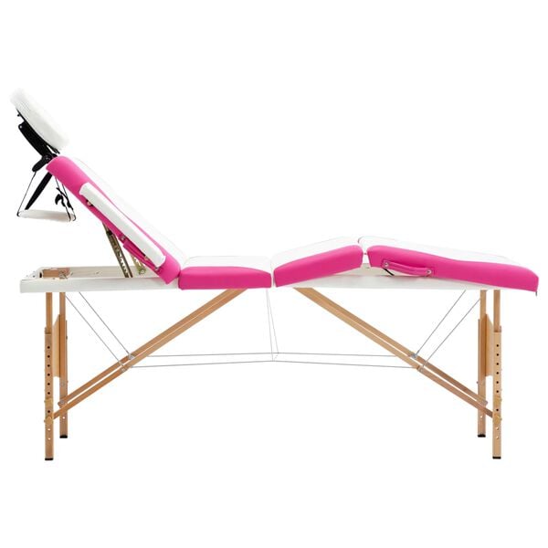 vidaXL Foldable Massage Table 4 Zones Wood White and Pink