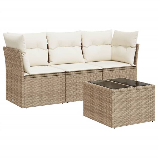 vidaXL Garden Sofa Set Beige PE rattan, powder-coated steel, tempered glass