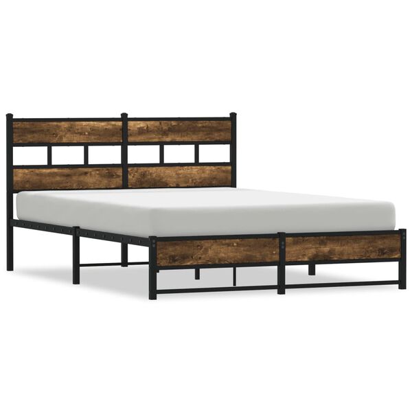 vidaXL Bed Frame Smoked oak Steel, Engineered Wood Double Bed Frame