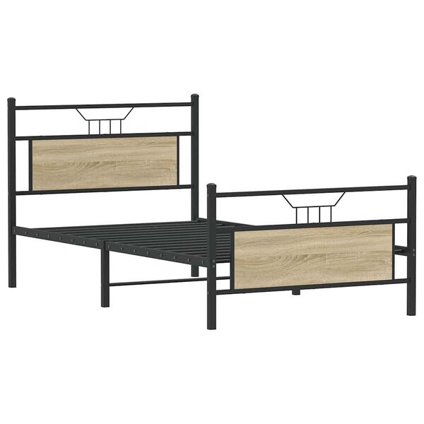 vidaXL Bed Frame Sonoma Oak Engineered Wood and Steel Single Bed Frame