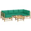 vidaXL Garden Lounge Set Natural Bamboo, Green Cushions