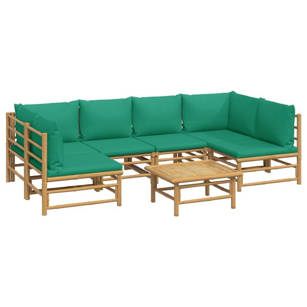 vidaXL Garden Lounge Set Natural Bamboo, Green Cushions