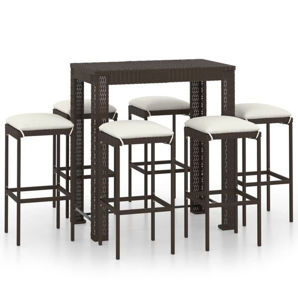 vidaXL Garden Bar Set Brown PE Rattan, Powder-Coated Steel, Polyester