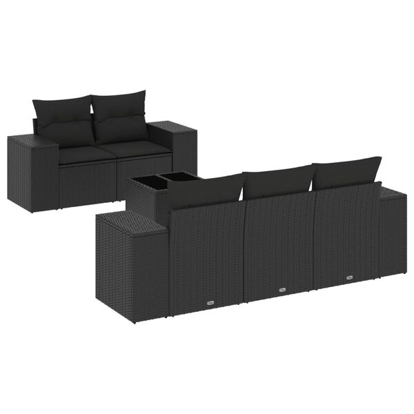 vidaXL Garden Sofa Set Black PE rattan Large UV-resistant materials