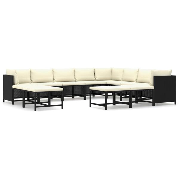 vidaXL Garden Lounge Set Black and Cream White