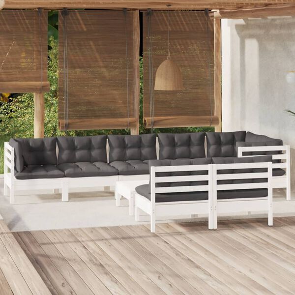 vidaXL Garden Lounge Set White, Anthracite Solid pine wood, 100% polyester