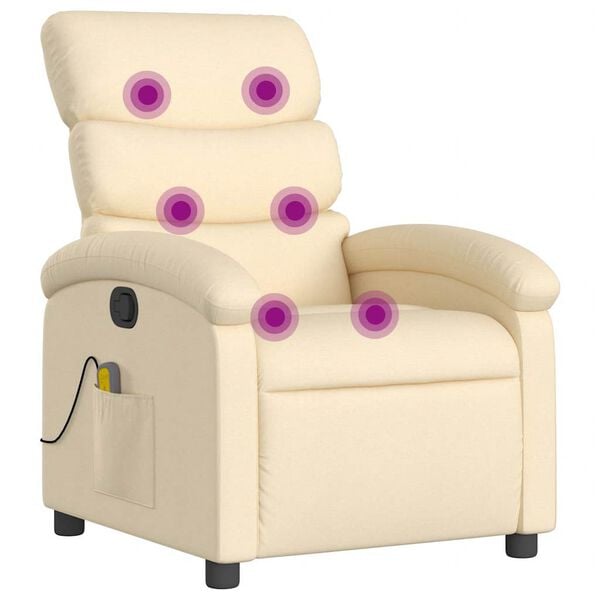 vidaXL Massage Recliner Chair Cream Fabric (100% polyester), metal, plywood