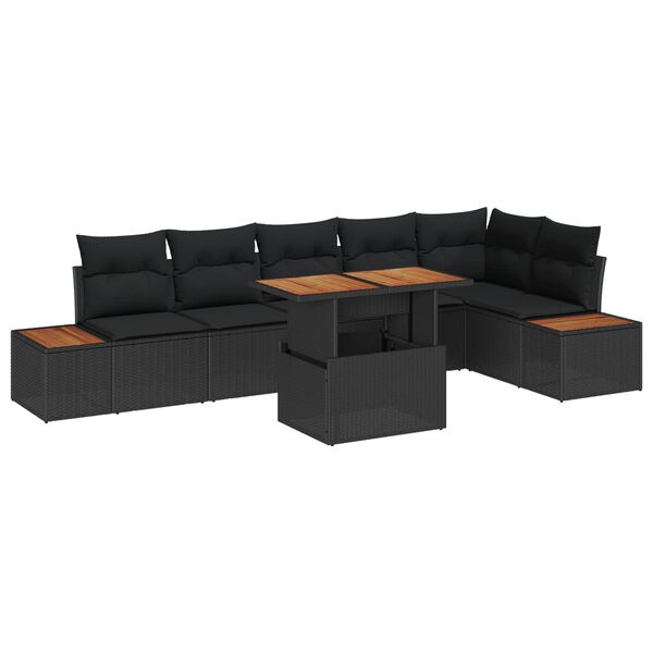 vidaXL Garden Sofa Set with Storage 7 pcs Black Poly rattan