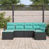 vidaXL Sofa Set with Cushion 6 pcs Black and Turquoise Poly Rattan