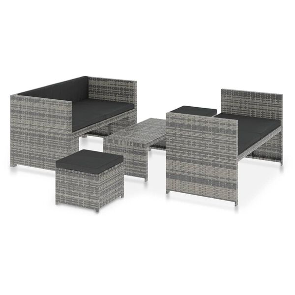 vidaXL 5 Piece Patio Lounge Set with Cushions Poly Rattan Grey