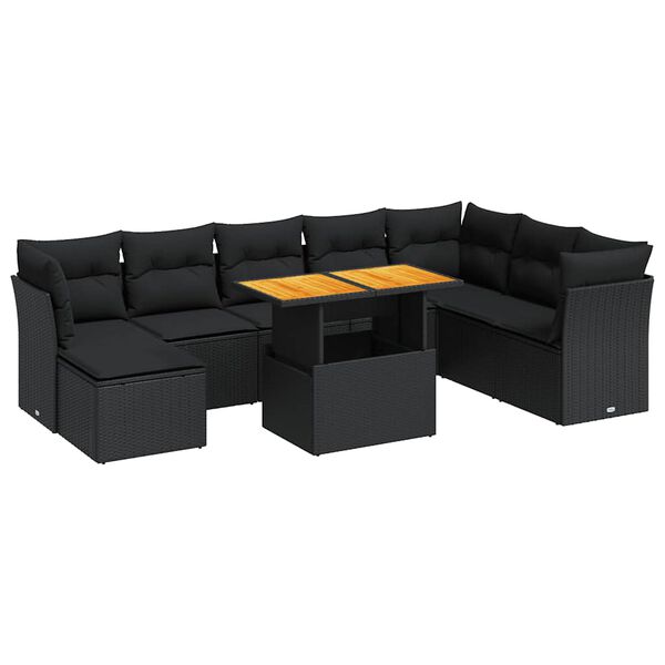 vidaXL Garden Sofa Set Black PE rattan Large Adjustable Armrests