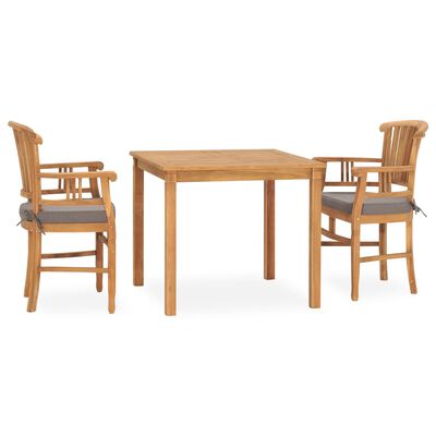 vidaXL 3 Piece Patio Dining Set with Cushions Solid Teak Wood