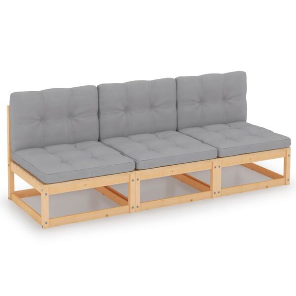 vidaXL Garden Sofa Grey Solid pine wood, Polyester 27.6 x 27.6 x 26.4 in