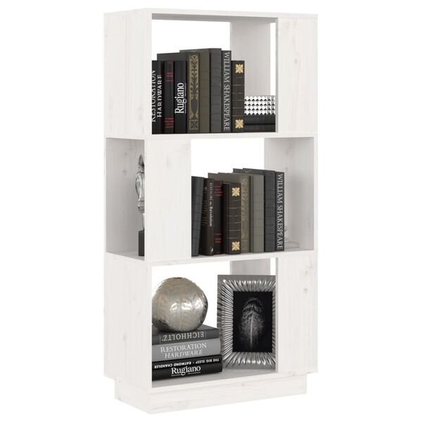 vidaXL Book Cabinet White Solid Pine Wood Medium Book Cabinet