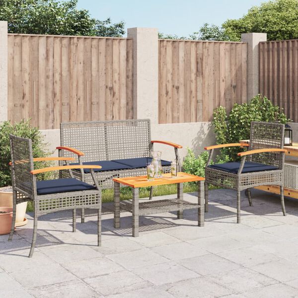 vidaXL Patio Lounge Set Grey PE Rattan Standard UV-resistant materials