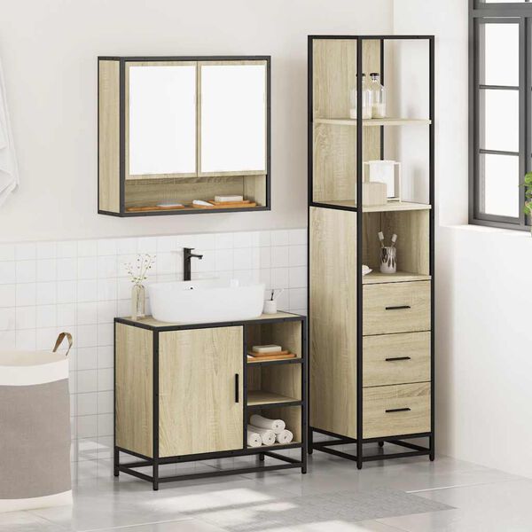 vidaXL Bathroom Furniture Set Sonoma Oak Engineered wood, Metal Standard