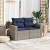 vidaXL Patio Sofa with Cushions 2-Seater Gray Poly Rattan