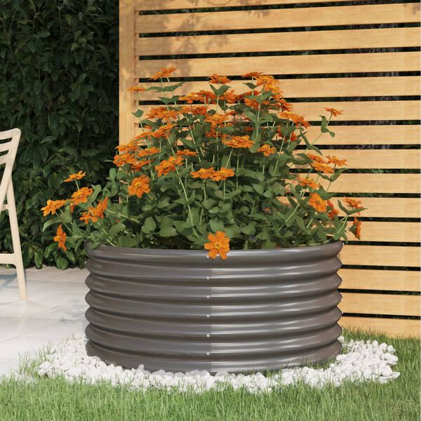 vidaXL Garden Planter Grey Powder-coated steel Large Garden Planter