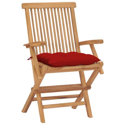 vidaXL Patio Chairs with Red Cushions 4 pcs Solid Teak Wood