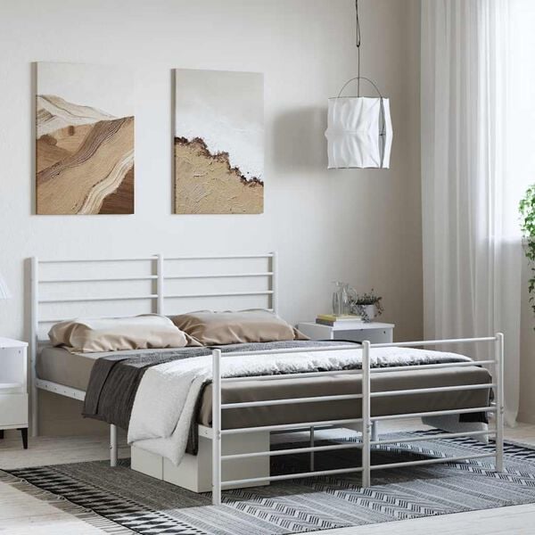 vidaXL Bed Frame White Powder-Coated Steel Full Bed Frame Rectangular