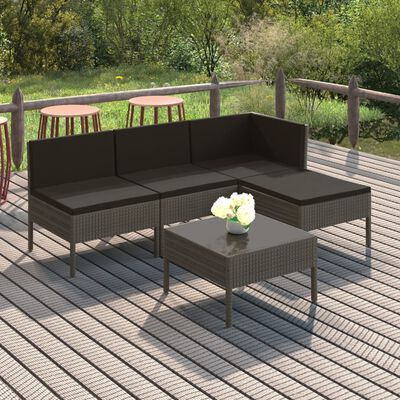 vidaXL 5 Piece Patio Lounge Set with Cushions Poly Rattan Gray