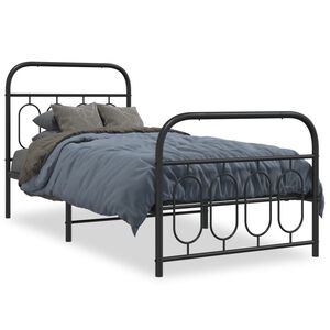 vidaXL Bed Frame Black Steel Twin Bed Frame Rectangular Modern