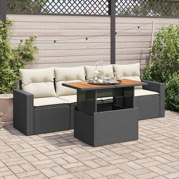 vidaXL Garden Sofa Set Black PE Rattan 5-piece set Adjustable Armrests