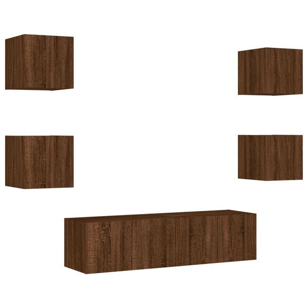 vidaXL TV Wall Unit Brown Oak Engineered Wood Medium TV Wall Unit