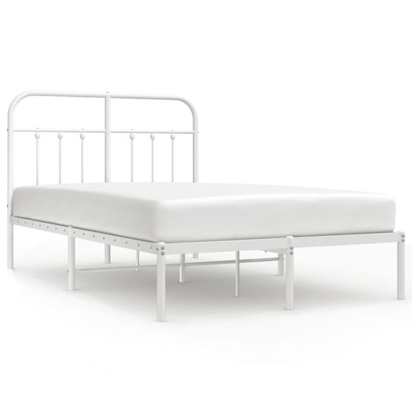 vidaXL Bed Frame White Powder-Coated Steel Small Double Bed Frame