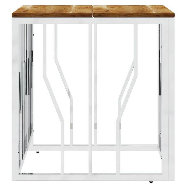 vidaXL Coffee Table Silver Stainless steel, Solid Acacia wood Coffee Table