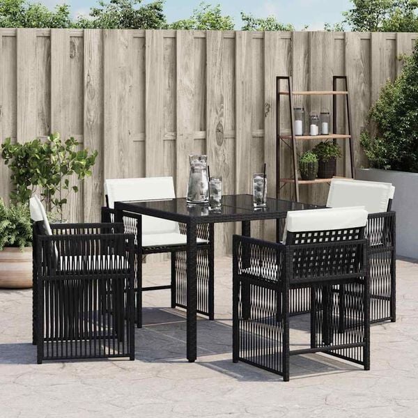 vidaXL Garden Chair Set of 4 Black PE Rattan Standard Foldable