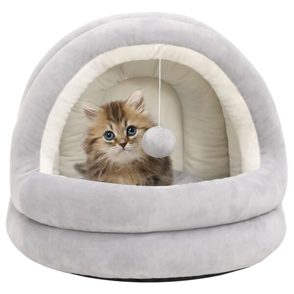 vidaXL Cat Bed Grey and cream Fleece with PP cotton filling Small