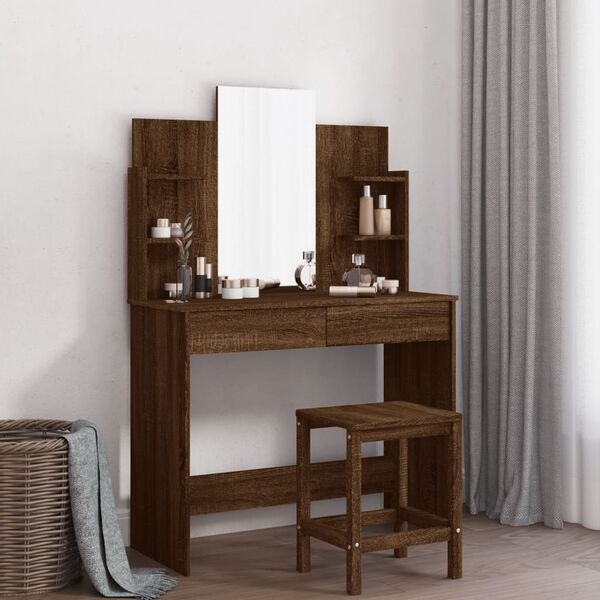 vidaXL Dressing Table Brown oak Engineered wood and glass Standard