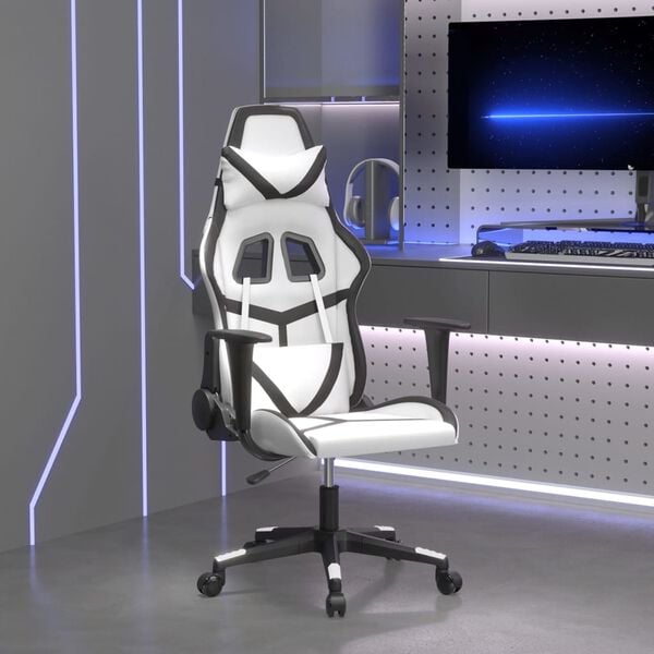 vidaXL Gaming Chair White and Black Faux Leather, Metal, Plywood Large