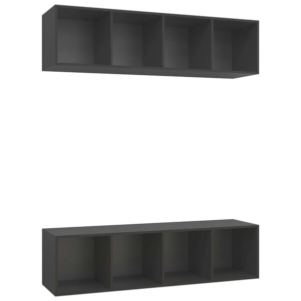 vidaXL TV Cabinet Set of 2 Grey Engineered Wood 56.1 in tall