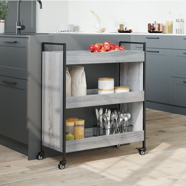 vidaXL Kitchen Trolley Gray Sonoma 27.6"x11.8"x32.3" Engineered Wood