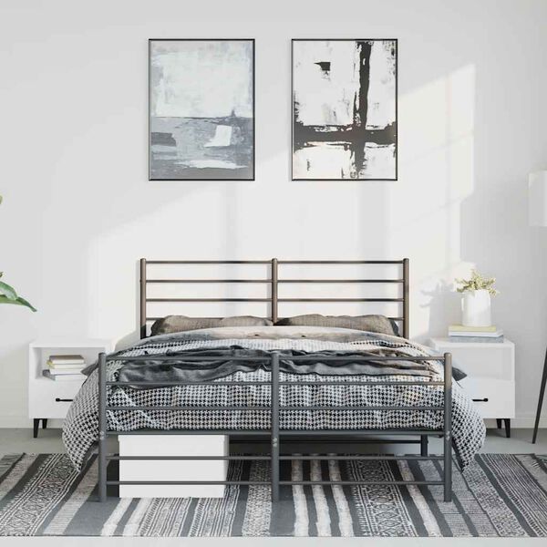 vidaXL Bed Frame Black Steel King Bed Frame Rectangular Traditional