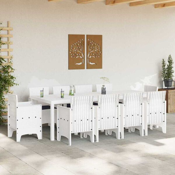 vidaXL Garden Dining Set 11 pcs White Polt rattan