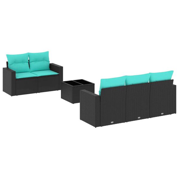 vidaXL 6 Piece Patio Sofa Set with Cushions Black Poly Rattan