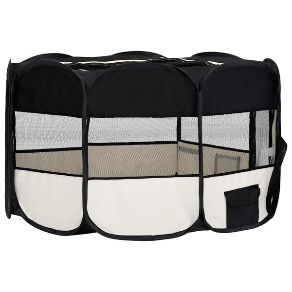 vidaXL Dog Playpen Black and Cream Polyester Foldable Dog Playpen